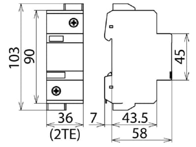 Dimensional drawing 1 DEHN DG 1000 Surge protection for power supply
