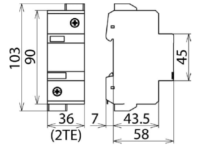 Dimensional drawing 2 DEHN DG 1000 Surge protection for power supply
