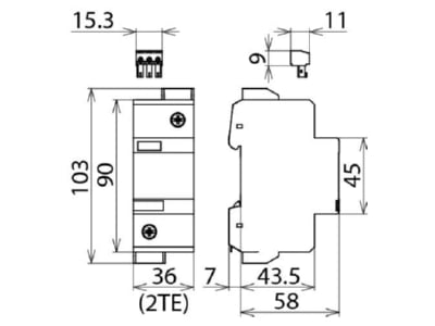 Dimensional drawing 1 DEHN DG 1000 FM Surge protection for power supply
