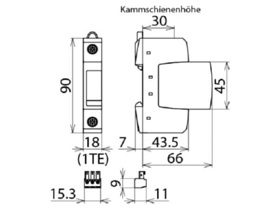 Dimensional drawing 1 DEHN DG S 440 FM Surge protection for power supply
