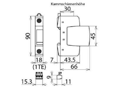 Dimensional drawing 2 DEHN DG S 440 FM Surge protection for power supply
