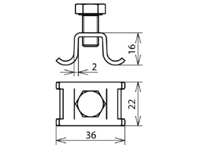 Dimensional drawing 1 DEHN 540 930 Grip head for lightning protection
