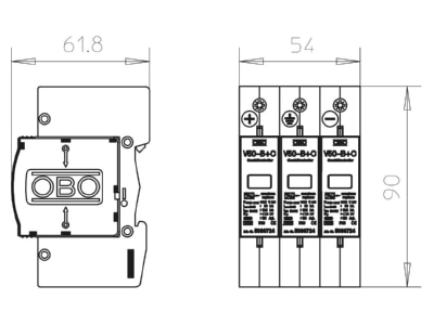 Mazeichnung 1 OBO V20 C 3 PH 1000 Ueberspannungsableiter Surge Controller