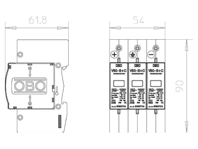 Mazeichnung 2 OBO V20 C 3 PH 1000 Ueberspannungsableiter Surge Controller