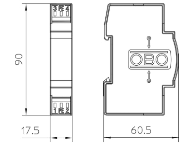 Dimensional drawing 1 OBO FLD 110 Combined arrester for signal systems
