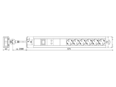 Dimensional drawing 1 Dehn SFL PRO 6X Socket outlet strip
