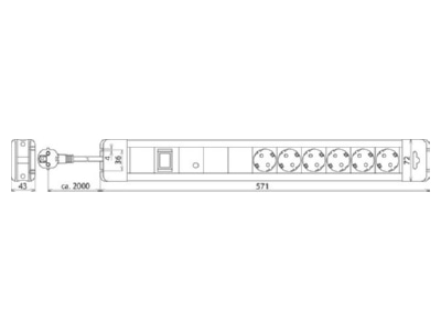 Dimensional drawing 2 Dehn SFL PRO 6X Socket outlet strip
