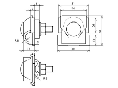 Dimensional drawing 1 Dehn 380 116 Rod clamp for lightning protection
