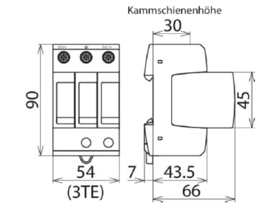 Dimensional drawing 1 Dehn DG M YPV SCI 1200 Surge protection for power supply
