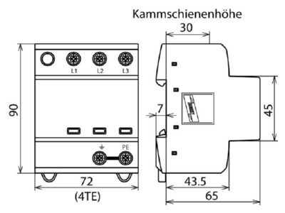 Mazeichnung 1 Dehn DSH TNC 255 Kombi Ableiter TN C Systeme