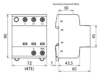 Mazeichnung 2 Dehn DSH TNC 255 Kombi Ableiter TN C Systeme