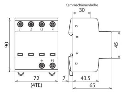 Mazeichnung 2 Dehn DSH TNS 255 Kombi Ableiter TN S Systeme 