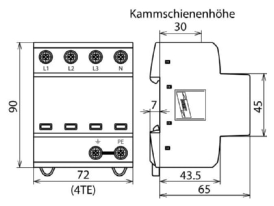 Mazeichnung 3 Dehn DSH TNS 255 Kombi Ableiter TN S Systeme 
