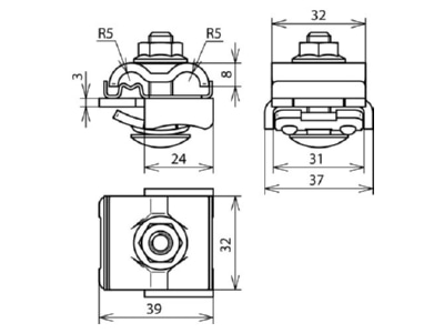 Dimensional drawing 1 Dehn 365 250 Rebate clamp for lightning protection
