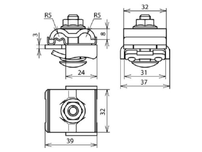 Dimensional drawing 2 Dehn 365 250 Rebate clamp for lightning protection