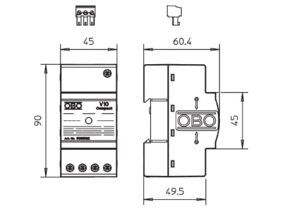 Mazeichnung 1 OBO V10 COMPACT FS Ueberspannungsschutzgeraet m Fernsignalisierung