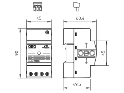 Mazeichnung 2 OBO V10 COMPACT FS Ueberspannungsschutzgeraet m Fernsignalisierung