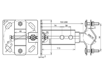 Dimensional drawing 1 Dehn 105 344 Rod holder for lightning protection
