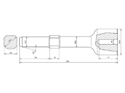 Dimensional drawing 1 Dehn 620 009 Hammer insert for earthing rod
