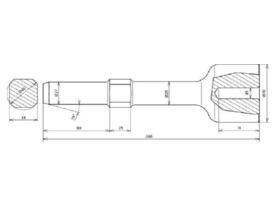 Dimensional drawing 2 Dehn 620 009 Hammer insert for earthing rod
