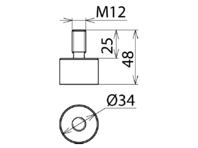 Dimensional drawing 1 Dehn AS SCHW M12 25 Fixed ball point for earthing and short
