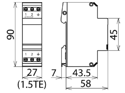 Dimensional drawing 1 Dehn BVT ALD 60 Combined arrester for signal systems
