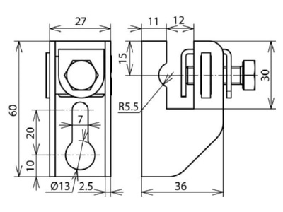 Mazeichnung 1 Dehn FRH116 10 WA11 B7 CU Flachband Rundltg  Halter Cu