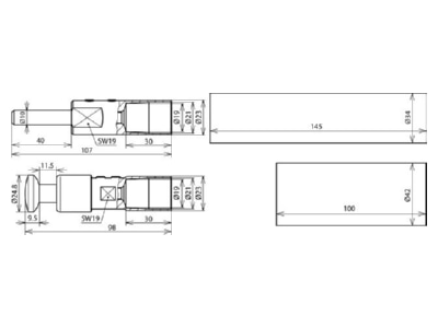 Dimensional drawing 1 Dehn HVI LO ASS RIV 23 Adapter for lightning protection
