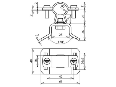 Dimensional drawing 1 Dehn LHZS2023SBH25X0 3V2A Holder for lightning protection
