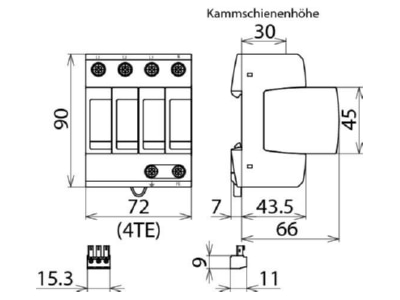 Mazeichnung 1 Dehn DG M TT 320 FM Ueberspannungsableiter Typ 2 DEHNguard 4 p 