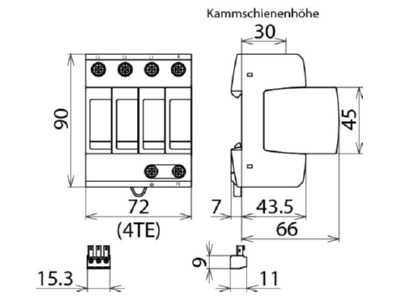 Mazeichnung 3 Dehn DG M TT 320 FM Ueberspannungsableiter Typ 2 DEHNguard 4 p 