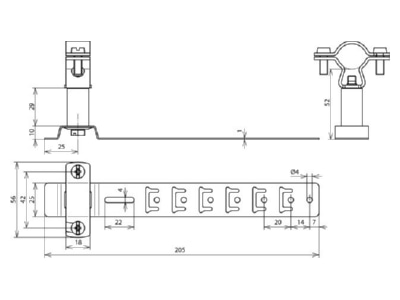 Dimensional drawing 1 Dehn DLHZS2023H55L205V2A Roof holder for lightning protection
