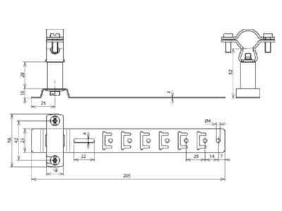 Dimensional drawing 3 Dehn DLHZS2023H55L205V2A Roof holder for lightning protection