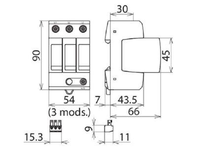 Mazeichnung 2 Dehn DG MU 3PD 480 3W G R Ueberspannungsableiter Typ 2