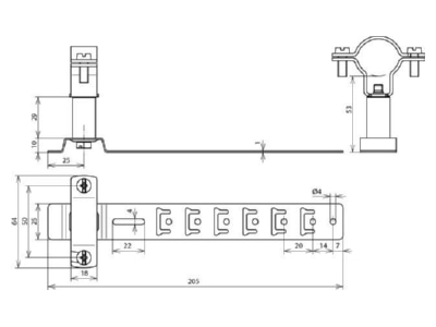 Dimensional drawing 1 DEHN 202857 Roof holder for lightning protection
