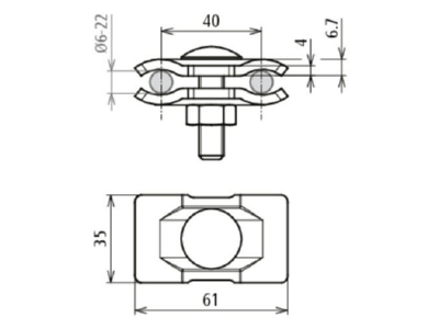 Dimensional drawing 1 DEHN 306121 Parallel connector lightning protection
