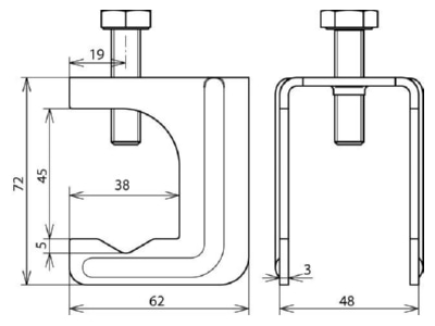 Dimensional drawing 1 DEHN 308037 Cross connector lightning protection
