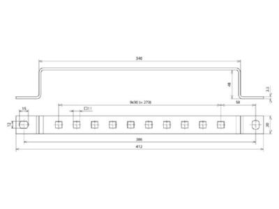 Dimensional drawing 1 DEHN 472339 Earthing rail for lightning protection
