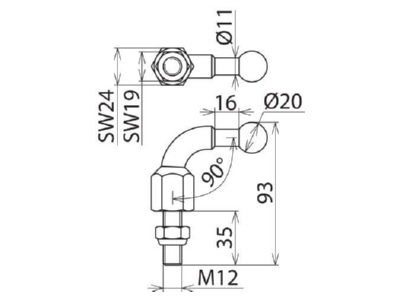 Dimensional drawing 1 DEHN 707235 Fixed ball point for earthing and short
