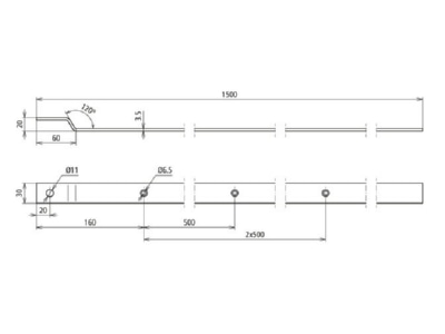 Dimensional drawing 2 DEHN 860315 Connecting vane for lightning protection
