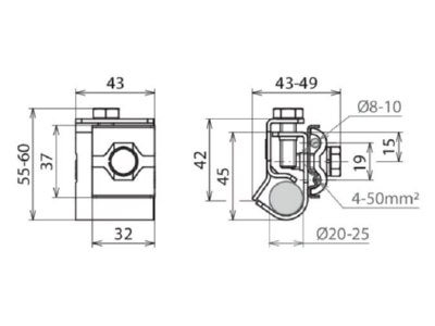 Dimensional drawing 1 Dehn 540 121 Connection clamp for earth rods
