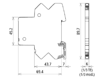 Dimensional drawing 1 DEHN BCO CL2 BD EX 24 Surge protection for signal systems
