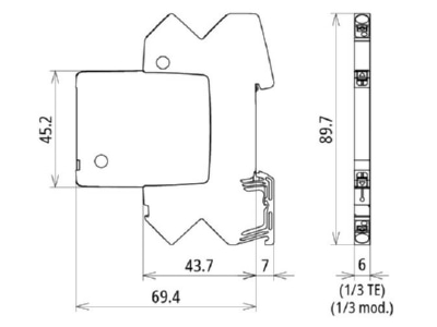 Dimensional drawing 1 DEHN BCO ML2 B 180 Lightning arrester for signal systems
