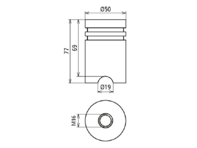 Mazeichnung 1 DEHN DBEB0 77 EBS15 03 19 Edelstahl Erdungsbruecke NIRO D50mm H77mm