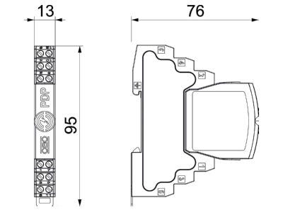 Dimensional drawing OBO PDP 2x2 48 I Lightning arrester for signal systems