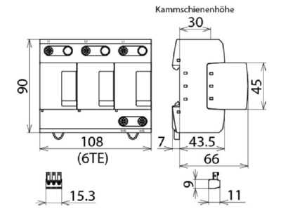 Mazeichnung DEHN DB MU 3PY 480 3W G R Blitzstromableiter Typ1 DEHNbloc M