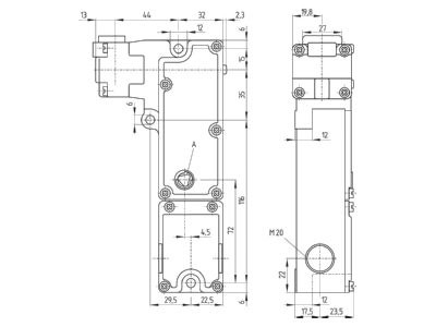 Dimensional drawing Schmersal AZM190 11 01RK 24VDC Position switch with guard locking