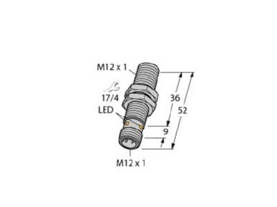 Dimensional drawing Turck BI2 M12 AN6X H1141 Inductive proximity switch 2mm