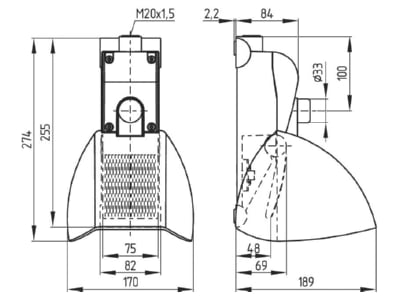 Dimensional drawing Schmersal TFH 232 11UEDR Foot switch