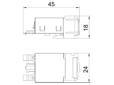 Mazeichnung 2 OBO ASM C5 GS Anschlussmodul CAT 5 Snap In